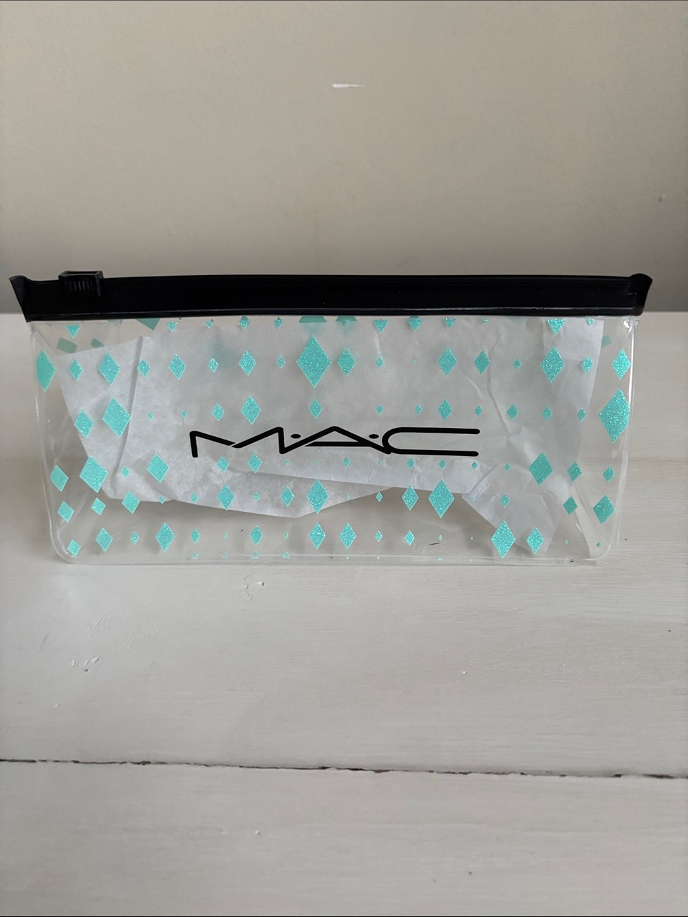 MAC Clear Glitter Diamond Cosmetic Pouch - Teal & Black RARE!